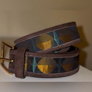 Prada Belt in Brown and Gold with Geometric Pattern